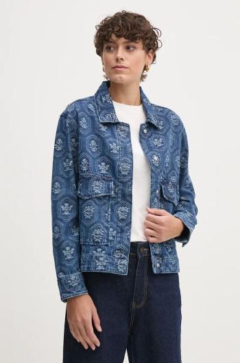 Džínová bunda Pepe Jeans LOA JACQUARD dámská, modrá barva, přechodná, oversize, PL402483