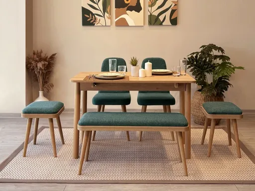 Jídelní set s rozkládacím stolem a židlemi (6 kusů) Vina Mini 03 1070 - Oak, Green