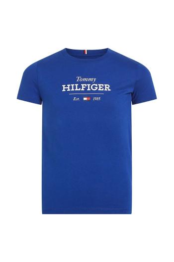 Dětské bavlněné tričko Tommy Hilfiger fialová barva, s potiskem, KB0KB09356