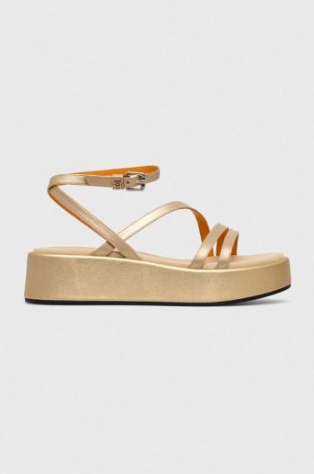 Kožené sandály Tommy Hilfiger TH STRAP GOLD PLATFORM dámské, zlatá barva, na platformě, FW0FW07729