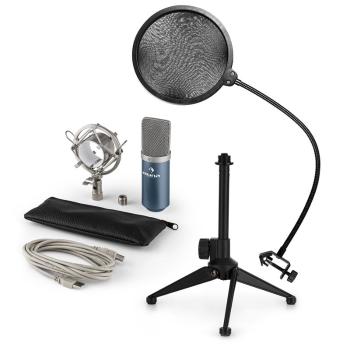 Auna MIC-900BL V2, USB mikrofonní sada, kondenzátorový mikrofon + pop-filter + stolní stativ