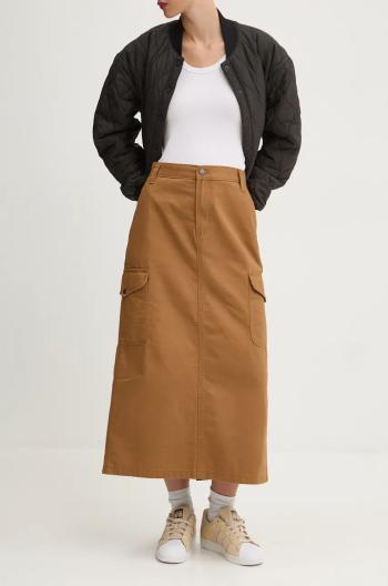 Bavlněná sukně Dickies DUCK CANVAS hnědá barva, midi, áčková, DK0A4Z2R