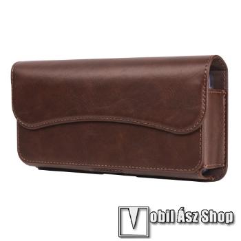 UNIVERZÁLIS fekvő tok - PU bőr, mágneses záródás, övre fűzhető, övcsipesz - 160 x 75 x 20mm - BARNA