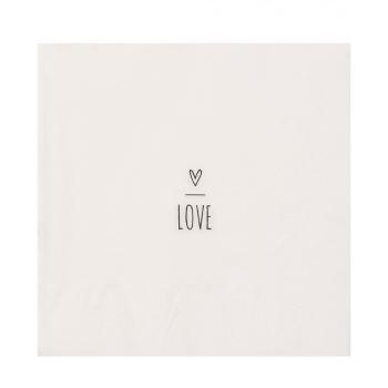 Bílé papírové ubrousky se srdíčkem Love - 33*33 cm (20ks) 73086