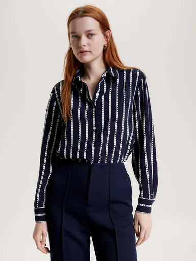 Tommy Hilfiger dámská tmavě modrá košile se vzorem WW0WW40248 42/R