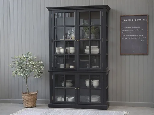 Černá antik dřevěná skříň / vitrína s policemi Marseille - 120*40*196cm 40020224