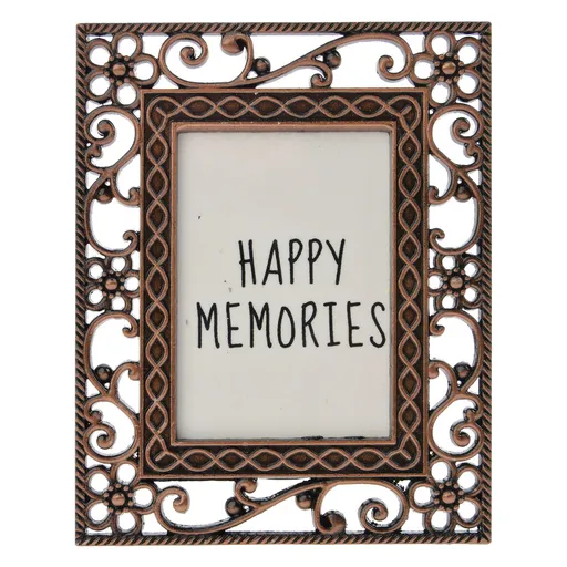 Měděný fotorámeček s květinovými ornamenty - 4*5 cm Clayre & Eef