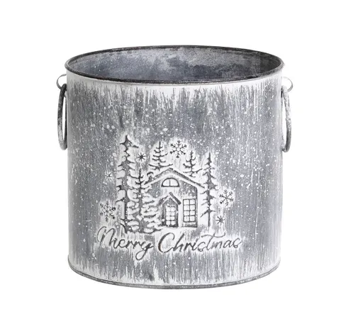 Dekorační plechový antik květináč Merry Christmas - Ø 15*16 cm 65087600