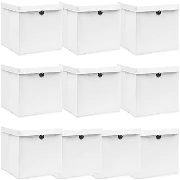 Shumee Úložné boxy s víky 10 ks 32 × 32 × 32 cm textil, bílé (288352)