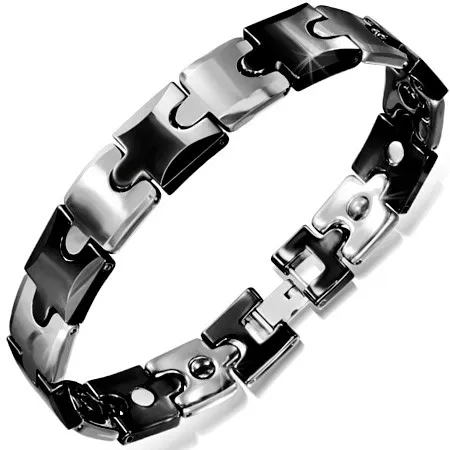 Tungstenový náramek, černé a stříbrné puzzle části