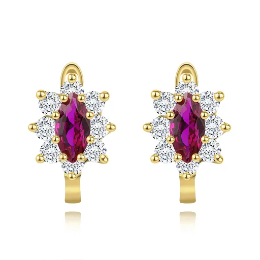 Náušnice ze 14K zlata s růžovým syntetickým rubínem a čirými zirkony