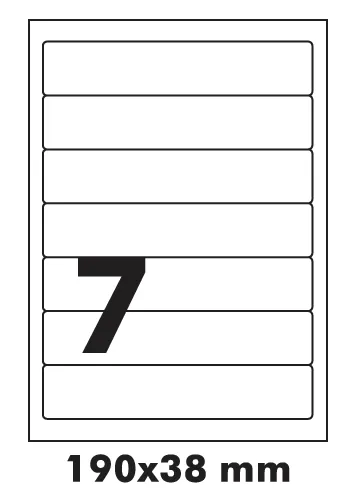 Samolepicí etikety R0100.5409, 190 x 38 mm, 7 etiket, A4, 100 listů