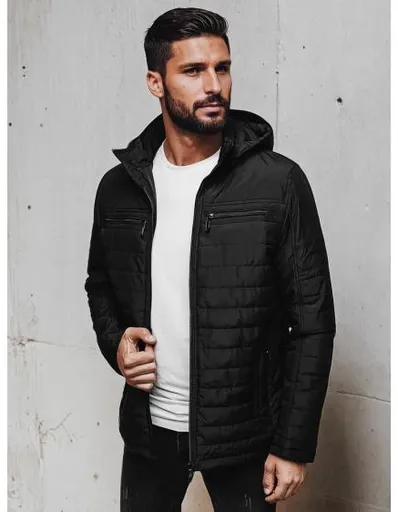 Pánská prošívaná bunda s kapucí, černá