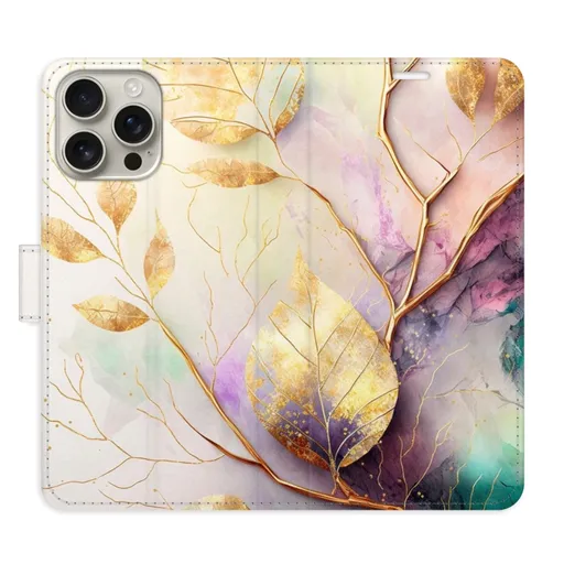 Flipové pouzdro iSaprio - Gold Leaves 02 - iPhone 16 Pro Max