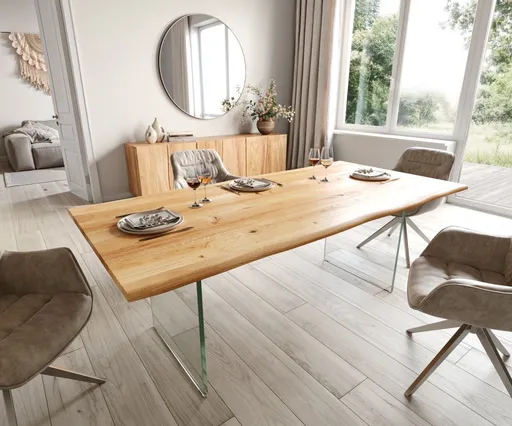 Jídelní stůl Edge 200x100x2,5 dub přírodní sklo Live-Edge