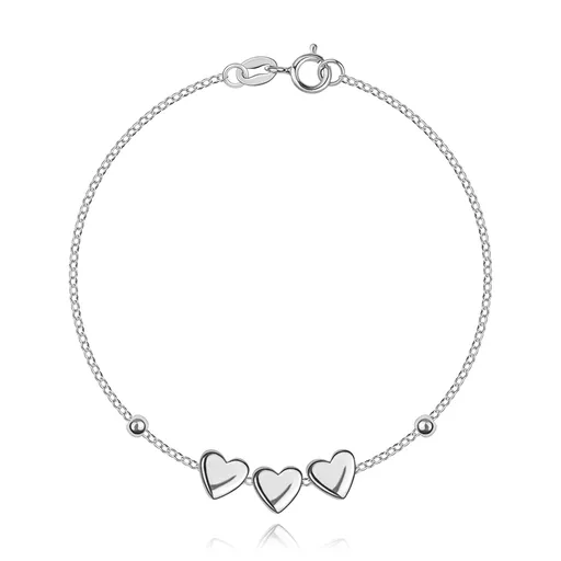 Stříbrný náramek 925 se třemi srdci na řetízku