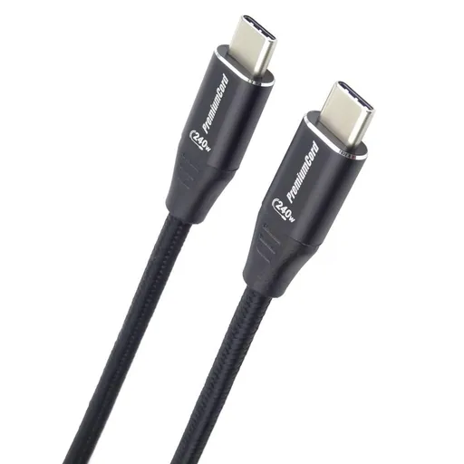 PREMIUMCORD Kabel USB-C M/M, 240W 480Mbps černý bavlněný oplet, 0, 5m