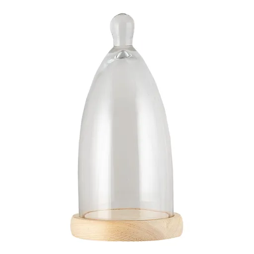 Světle hnědý dřevěný podnos se skleněným poklopem Lisa - Ø 15*30 cm 6GL3007