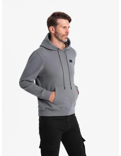 Pánská mikina klokanka s kapucí a kovovým špendlíkem šedá