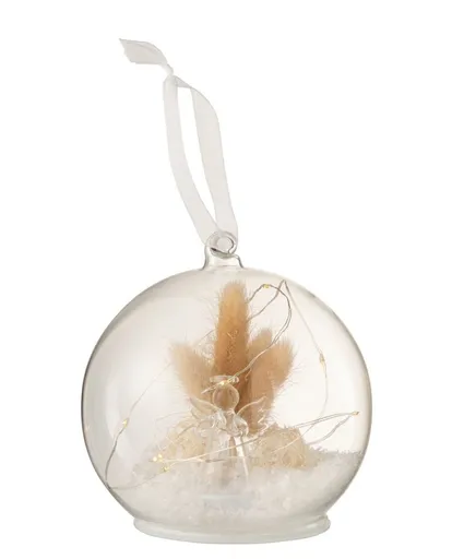 Vánoční ozdoba svítící skleněná koule s Led a andílkem - Ø 12 cm/ 3*AA J-Line by Jolipa