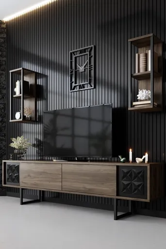 TV stěna / Sestava pod TV Black Line - Walnut, Black