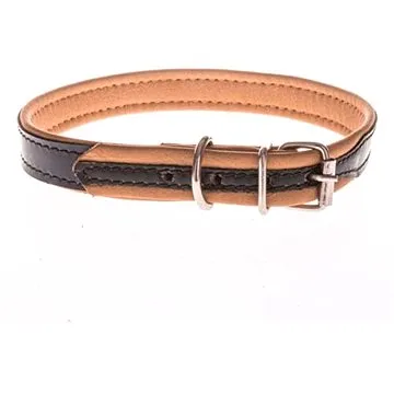 Cobbys Pet Obojek z pravé kůže s vysokým leskem tmavě hnědý, podšitý broušenou hnědou kůží 15mm (COBoboj185nad)