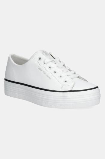 Kožené sneakers boty Calvin Klein Jeans BOLD VULC FLATF LOW LTH IN bílá barva, YW0YW01633