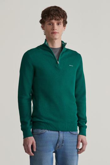 SVETR GANT COTTON PIQUE HALFZIP DEEP FOREST GREEN