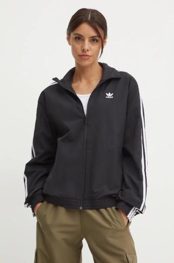 Bunda adidas Originals Woven Tracktop dámská, černá barva, přechodná, oversize, JD5331