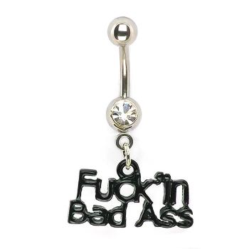 Piercing do pupka s príveskom Fuckin Bad Ass - Farba zirkónu: Číra - C