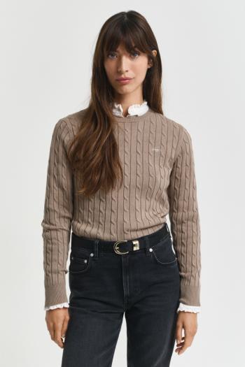 SVETR GANT STRETCH COTTON CABLE C-NECK TAUPE BEIGE