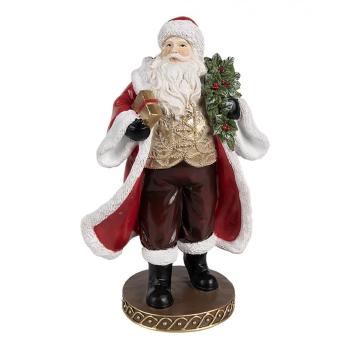 Červená vánoční dekorace Santa s dárkem - 13*10*23 cm 6PR4278