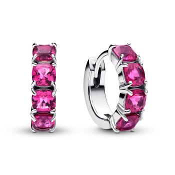 Pandora Kruhové stříbrné náušnice s růžovými krystaly Timeless 293851C02
