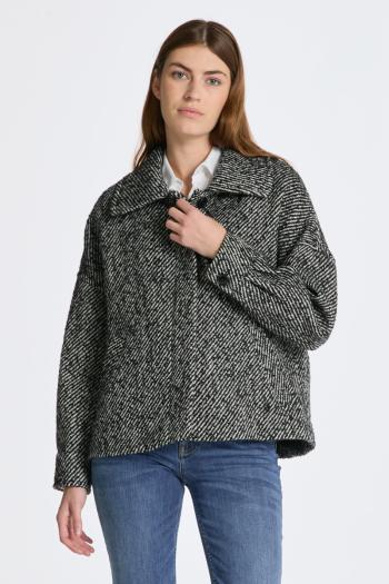 BUNDA GANT PATTERN CROPPED WOOL JACKET CHARCOAL MELANGE