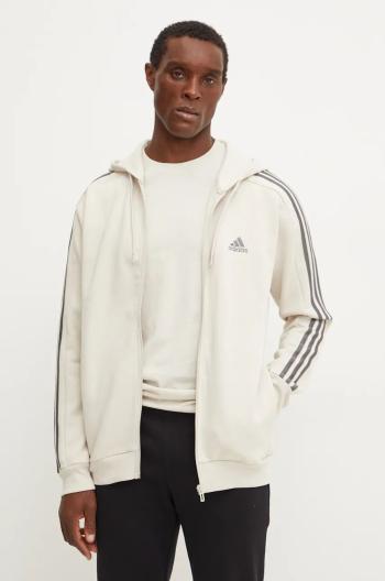 Mikina adidas Essentials pánská, béžová barva, s kapucí, vzorovaná, JG5950