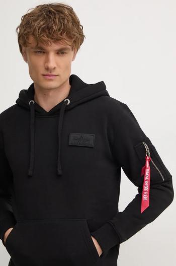 Mikina Alpha Industries Red Stripe Hoody pánská, černá barva, s kapucí, s potiskem, 178314.95