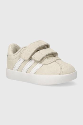 Dětské kožené sneakers boty adidas VL COURT 3.0 CF I béžová barva