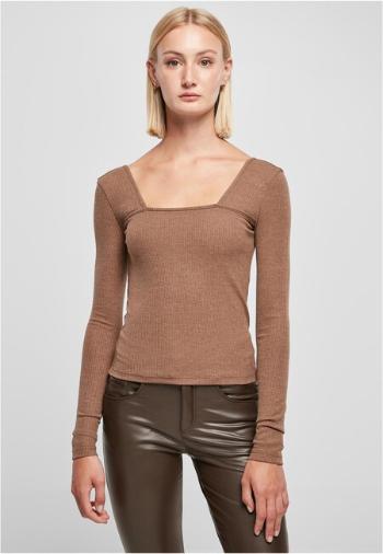 Urban Classics Ladies Rib Squared Neckline Longsleeve darkkhaki - M