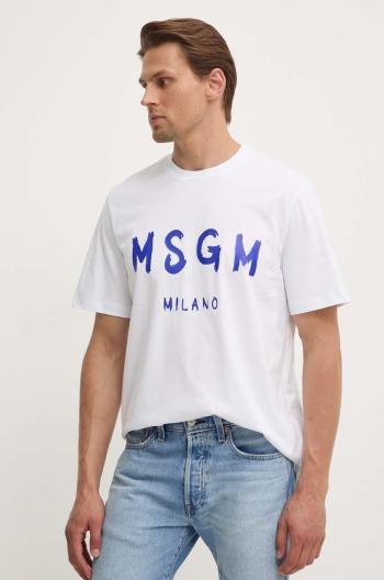 Bavlněné tričko MSGM bílá barva, s potiskem, 3440MM510.237002