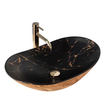 REA Umyvadlo na desku Royal In Black Marble Gold REA-U8008