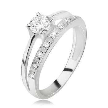 Prsteň striebro 925, zirkónové a hladké rameno, väčší okrúhly zirkón - Veľkosť: 64 mm