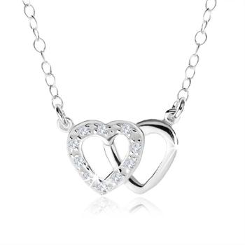 Náhrdelník zo striebra 925, dve kontúry prekrývajúcich sa sŕdc, zirkóny