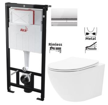 ALCADRAIN Sádromodul předstěnový instalační systém s chromovým tlačítkem M1721 + WC REA Carlo Flat Mini Rimless + SEDÁTKO AM101/1120 M1721 CF1