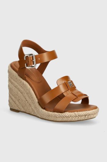 Kožené sandály Tommy Hilfiger ESPADRILLE HIGH WEDGE LEATHER hnědá barva, FW0FW07925