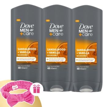 Dove Men+Care férfi Tusfürdő Sandalwood + Vanilla 3x400ml+ Ajándé...