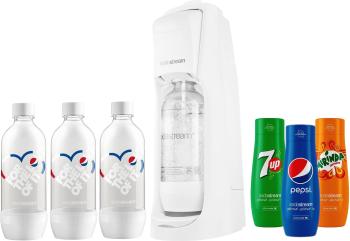 Szett SodaStream Jet Pastel fehér + 3x palack + PEPSI, 7UP, MIRINDA ízpatron