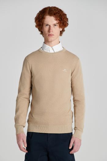 SVETR GANT COTTON PIQUE C-NECK CONCRETE BEIGE