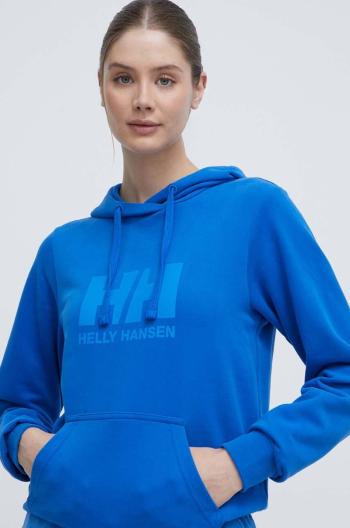 Bavlněná mikina Helly Hansen HH LOGO 2.0 dámská, modrá barva, s kapucí, s potiskem, 34460