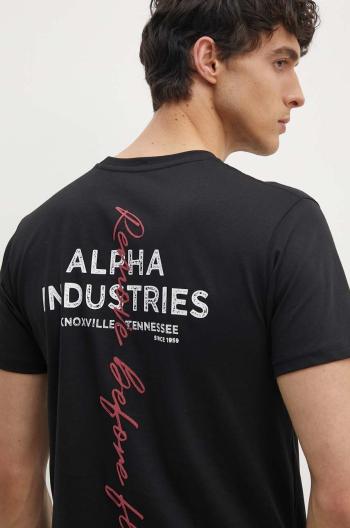 Bavlněné tričko Alpha Industries černá barva, s potiskem, 148516