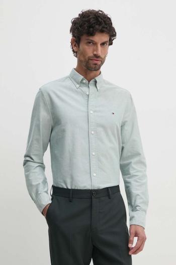 Bavlněná košile Tommy Hilfiger zelená barva, regular, s límečkem button-down, MW0MW35774